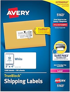 White 2x4 inch printable shipping labels, 1000 sheets