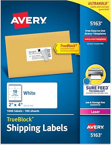 White 2x4 inch printable shipping labels, 1000 sheets