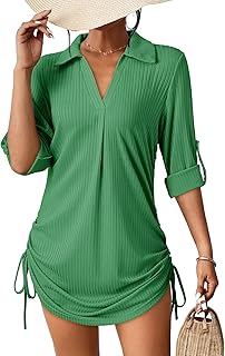 Women's Summer Beach Cover Up with V-Neck and Long Sleeves