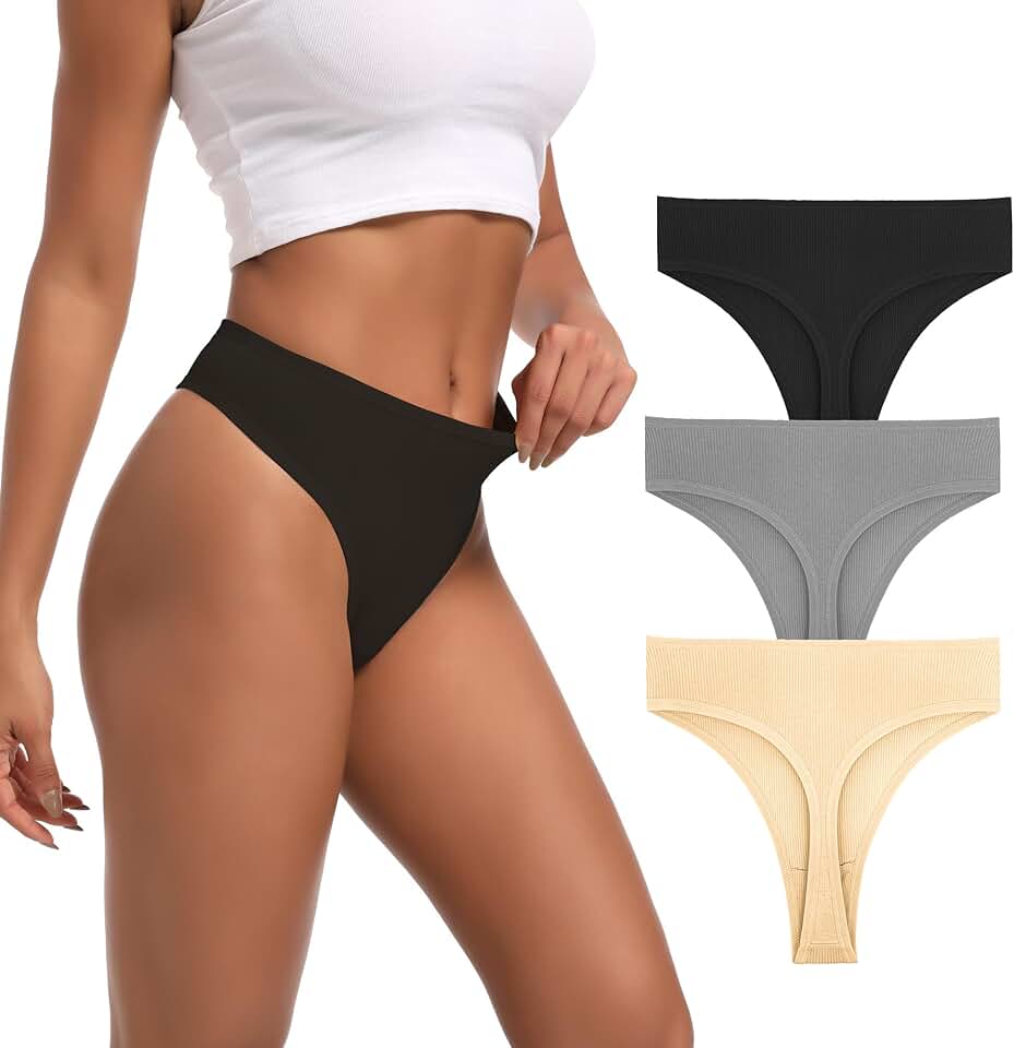Six Pack Women's High Waist Ribbed Cotton Thongs
