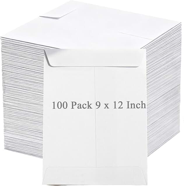 Pack of 100 White 9x12 Inch Self Seal Catalog Envelopes