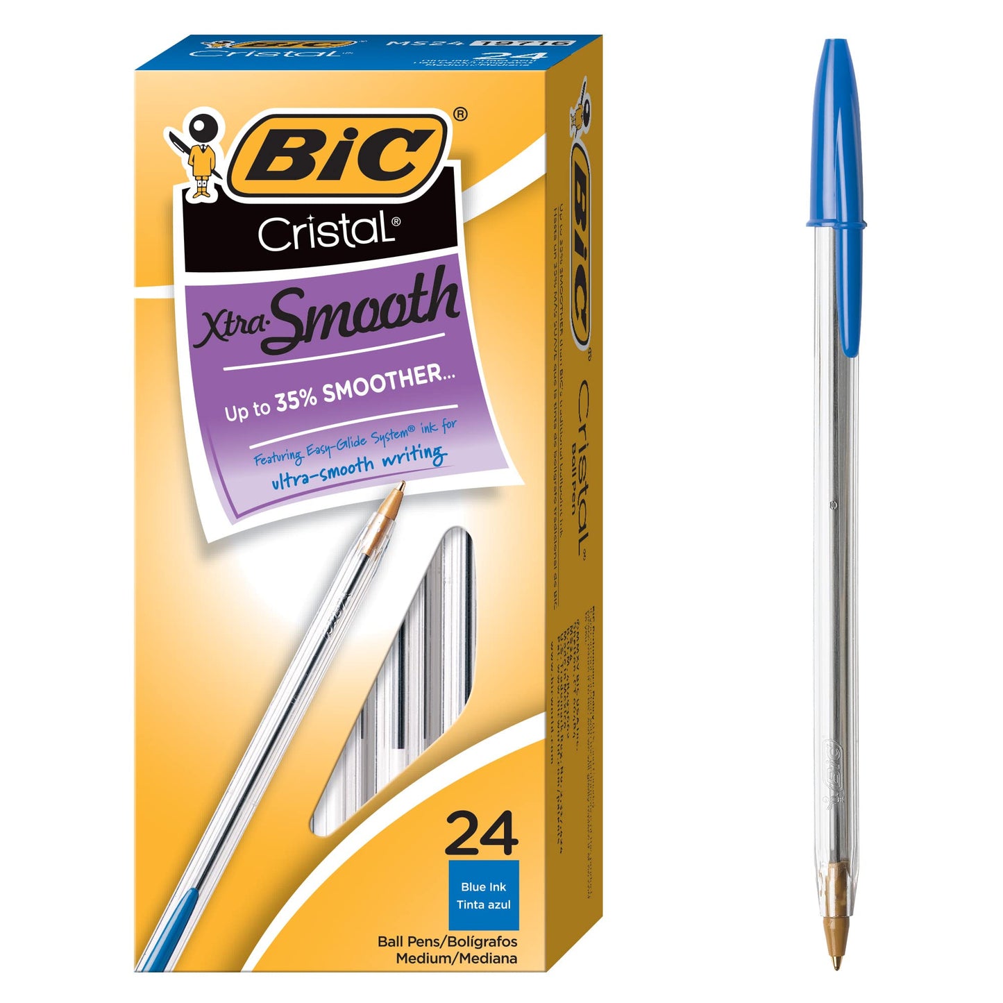 Blue ballpoint pens, 24-pack, smooth and reliable