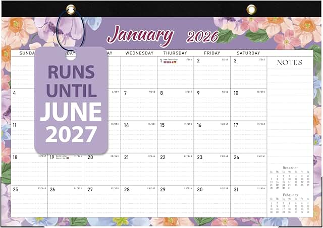 Large 2026 Desk and Wall Calendar (Jan 2026 - Jun 2027)