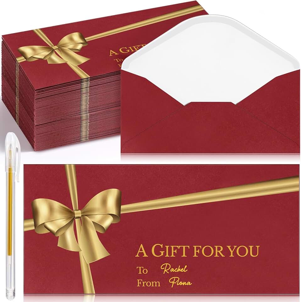 50 Christmas Gift Card Envelopes with Gold Bow