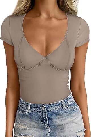 Women's V-Neck Short Sleeve Slim Fit T-Shirt