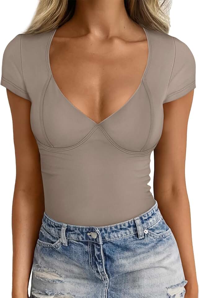 Women's V-Neck Short Sleeve Slim Fit T-Shirt