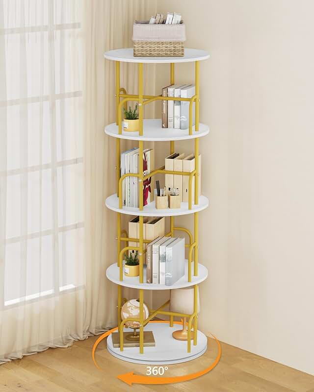 4-Tier Corner Rotating Bookshelf for Small Spaces