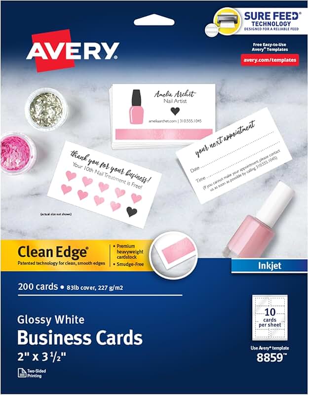 Glossy White Printable Business Cards, 2 x 3.5 inches, 200 sheets
