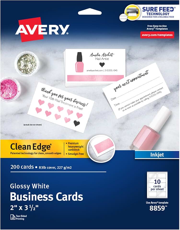 Glossy White Printable Business Cards, 2 x 3.5 inches, 200 sheets