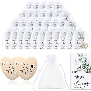 Wooden Heart Pocket Hug Tokens with Bible Card in Organza Bag