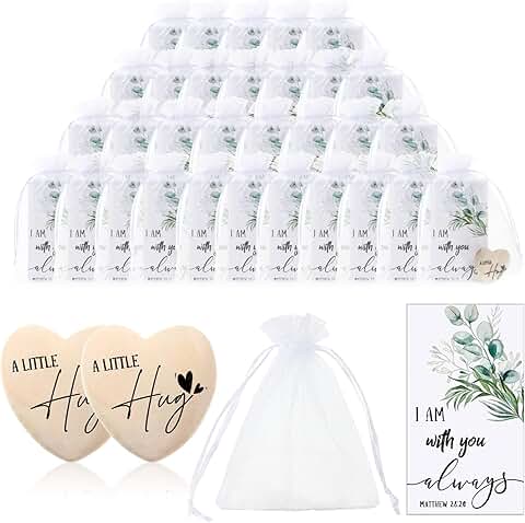 Wooden Heart Pocket Hug Tokens with Bible Card in Organza Bag