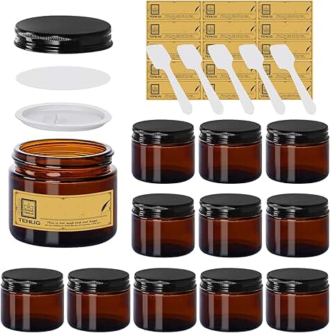12 Amber Glass Jars with Lids, 2 oz
