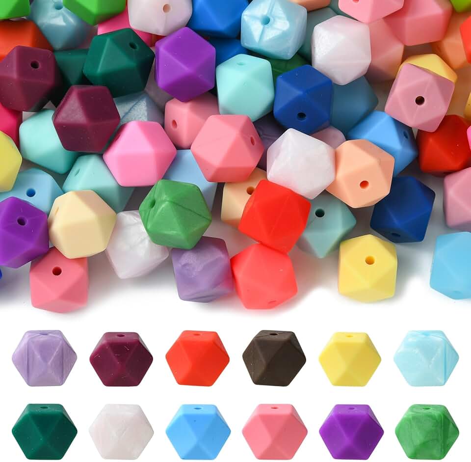 100pcs Colorful Silicone Hexagon Beads for Jewelry Making