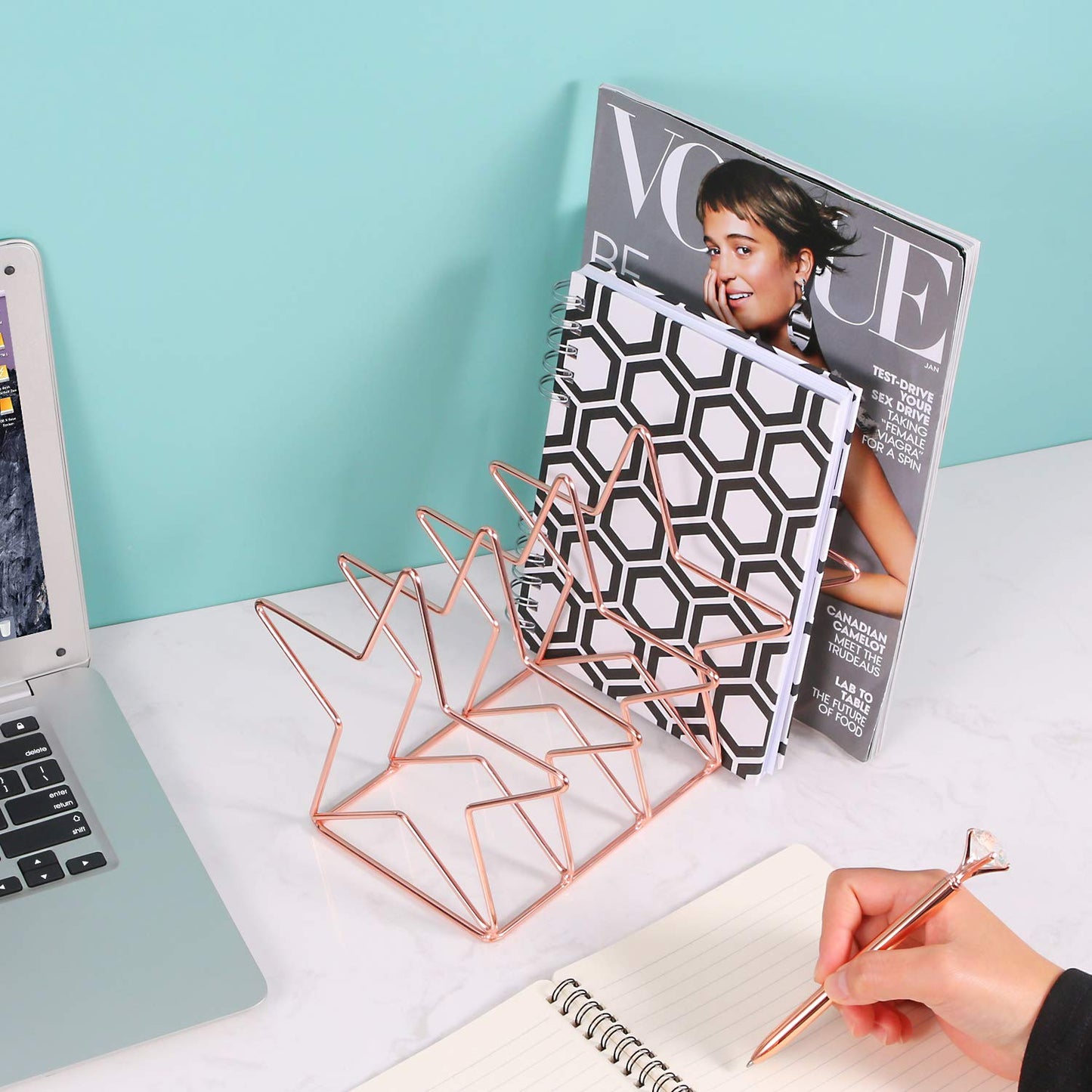 Decorative Rose Gold Desk Organizer for Mail and Magazines