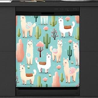 Cute Alpaca and Cactus Dishwasher Magnet Cover