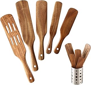 6-Piece Wooden Spurtle Set with Storage Barrel