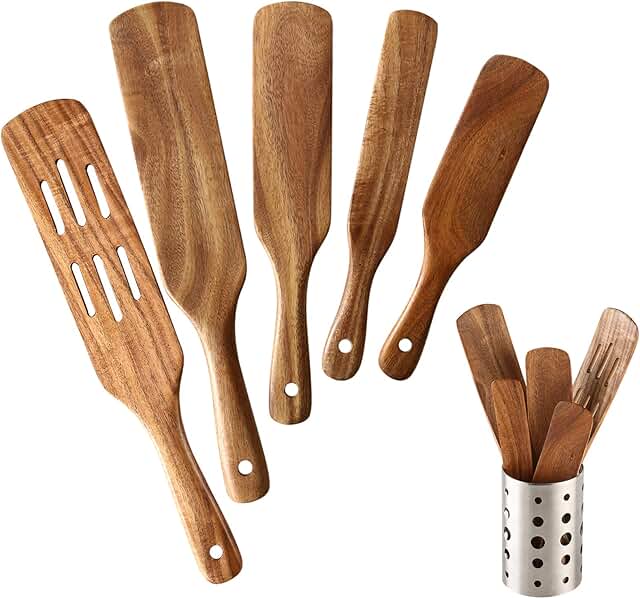 6-Piece Wooden Spurtle Set with Storage Barrel