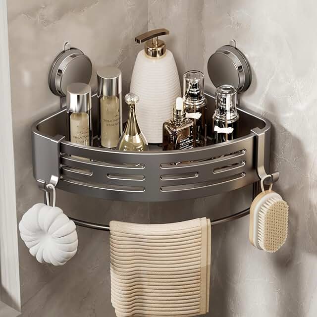 Corner Shower Caddy with Suction Cups, Gray