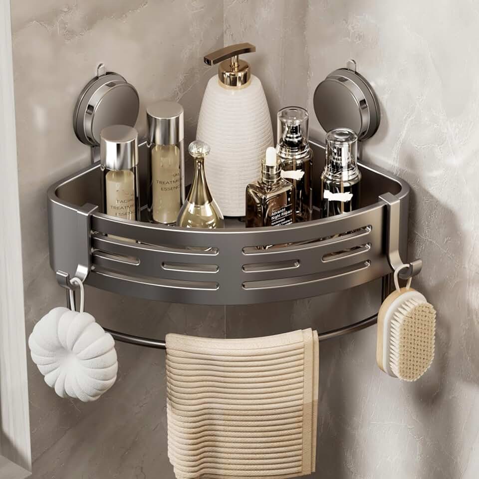 Corner Shower Caddy with Suction Cups, Gray
