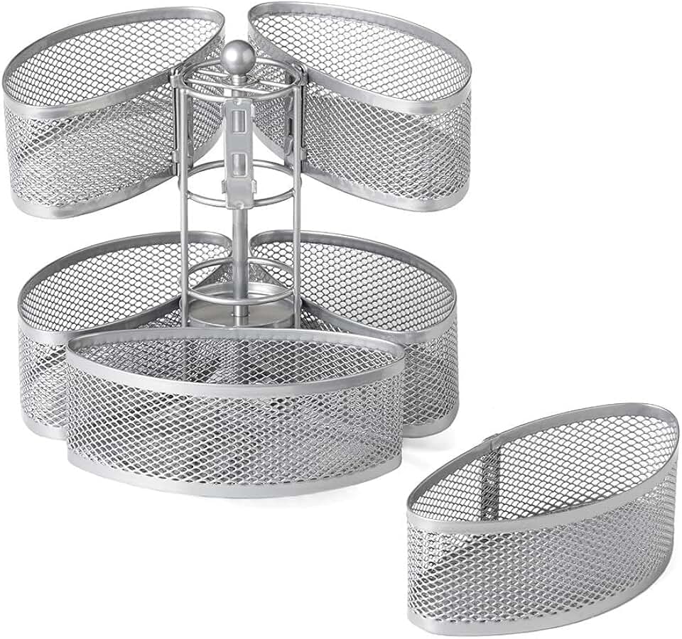 Silver spinning organizer for bathroom or bedroom