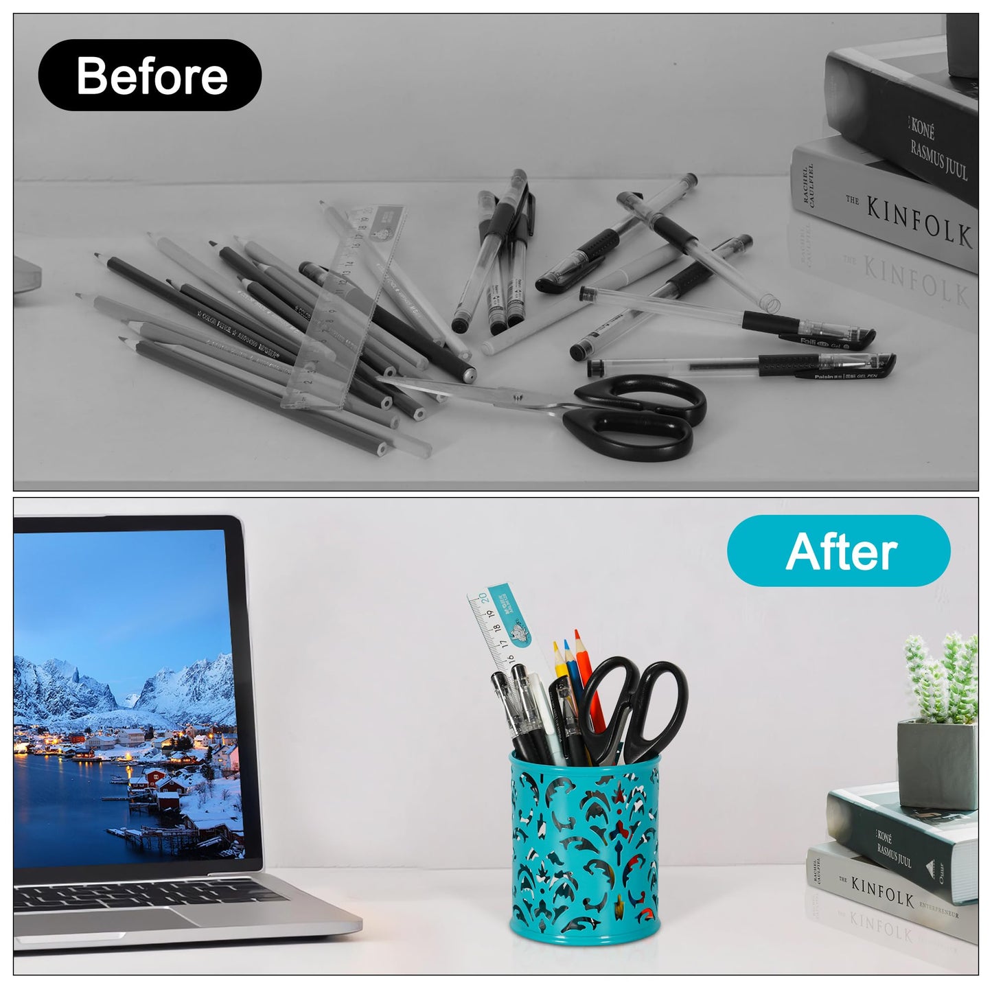Dark Teal Metal Pen Holders for Desk, 2 Pack
