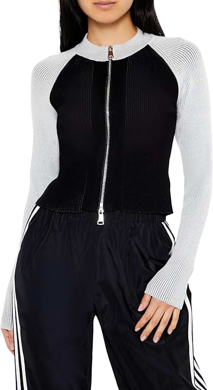 Women's Two-Tone Raglan Zip-Up Sweater