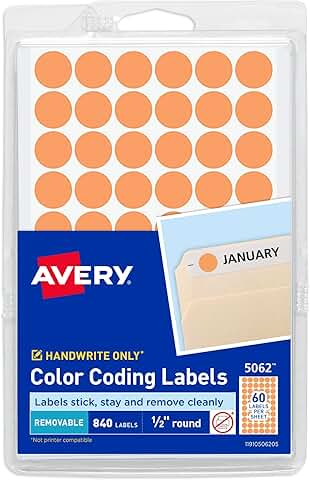 Neon Orange Round Removable Labels, 1/2 Inch, 840 Count