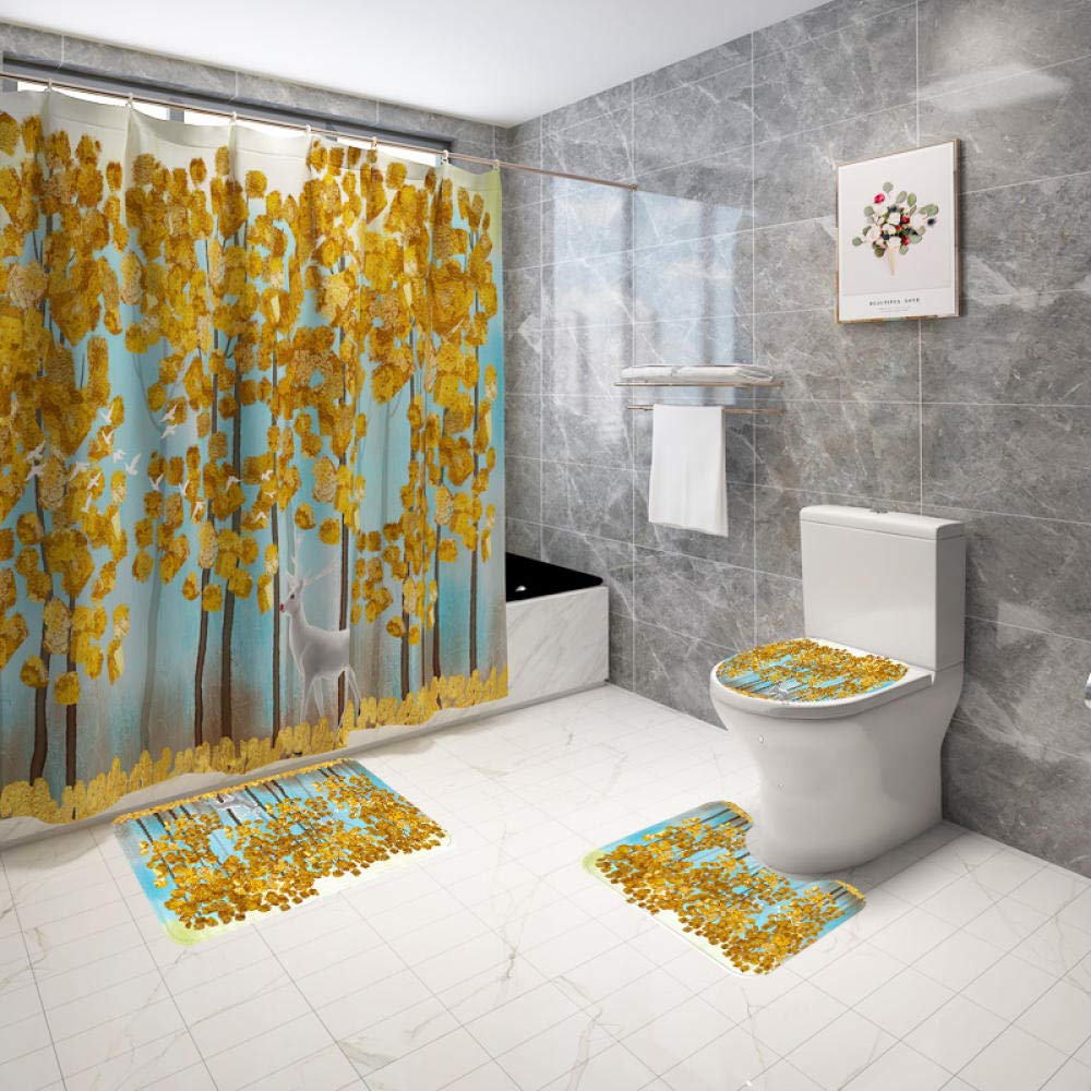 ississ FabricShowerCurtainSet, Shower Curtain Set with Rugs Tet Lid Cover Bath at Bathroo Accessories Art Pain g Bathroo Shower Curtain Sets for Tet Roo Decor-YL690+SY690_A
