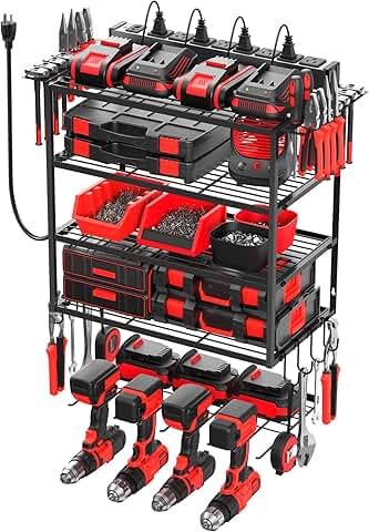 Wall Mount Tool Organizer with Charging Station and Storage