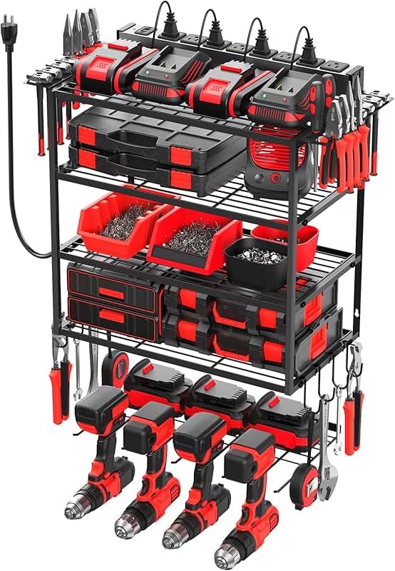Wall Mount Tool Organizer with Charging Station and Storage