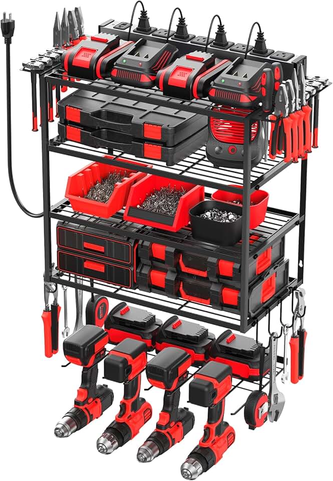 Wall Mount Tool Organizer with Charging Station and Storage
