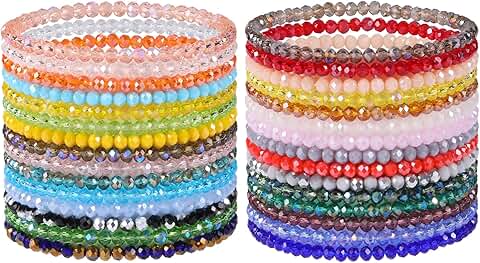 Set of 30 Colorful Beaded Stretch Bracelets for Women