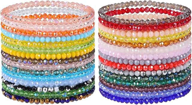 Set of 30 Colorful Beaded Stretch Bracelets for Women