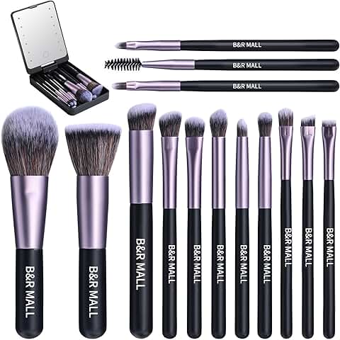 Soft Makeup Brush Set with LED Mirror for On-the-Go Touch-Ups