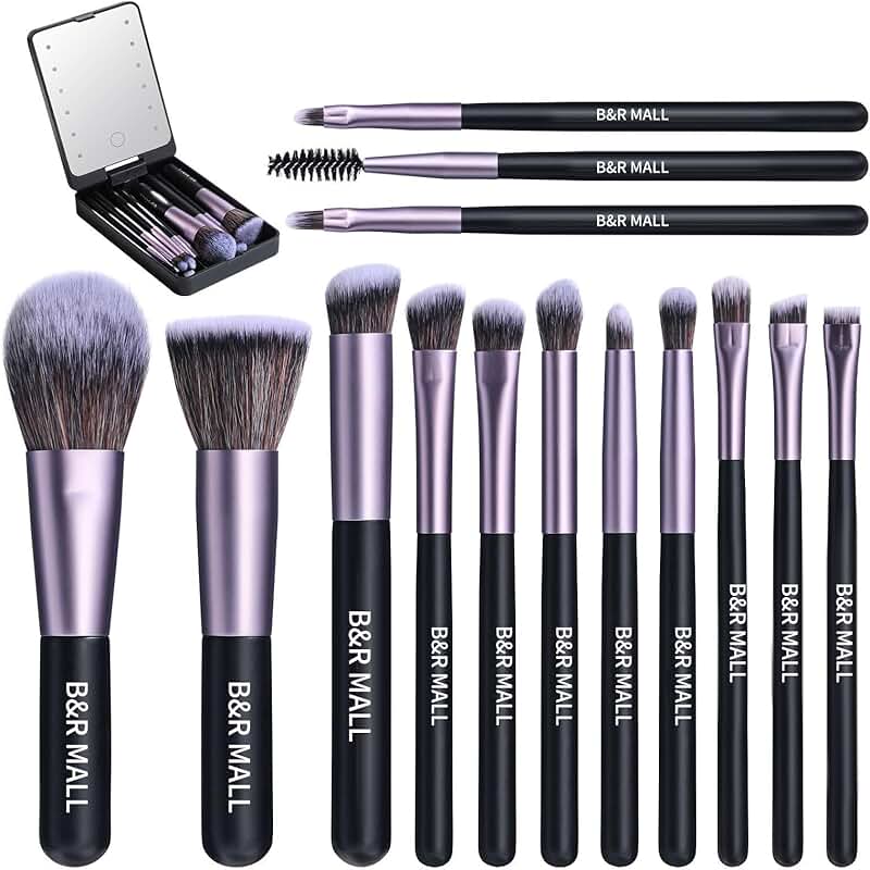 Soft Makeup Brush Set with LED Mirror for On-the-Go Touch-Ups