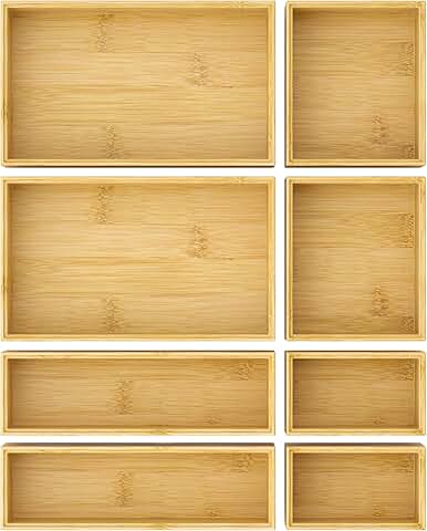 8-Piece Bamboo Drawer Organizer Trays