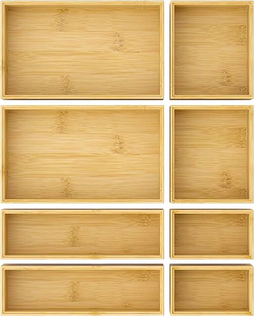 8-Piece Bamboo Drawer Organizer Trays