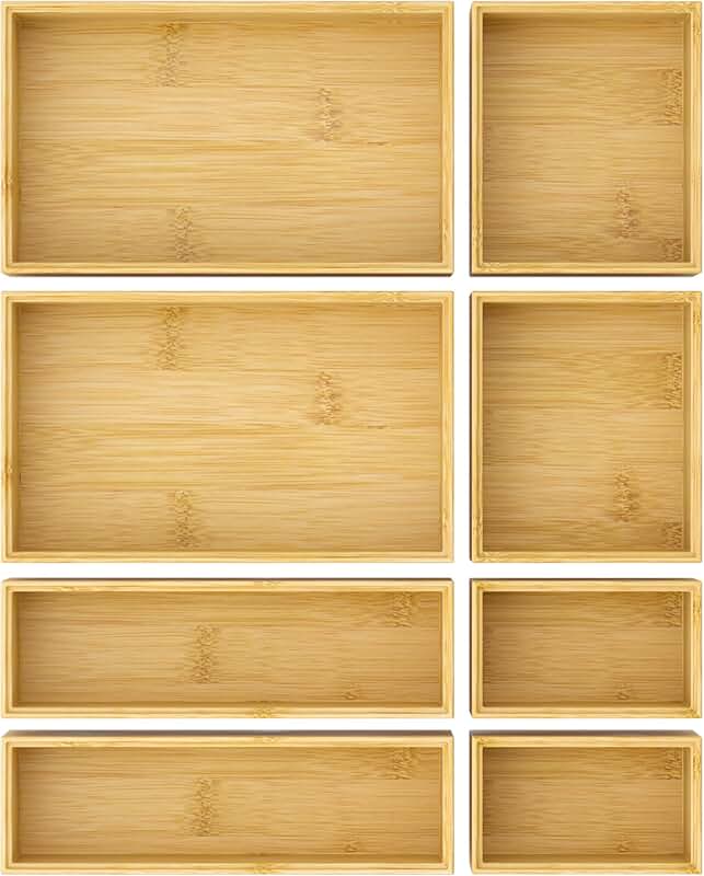 8-Piece Bamboo Drawer Organizer Trays
