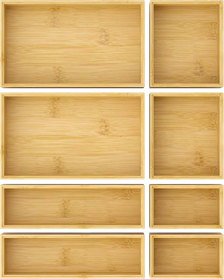 8-Piece Bamboo Drawer Organizer Trays