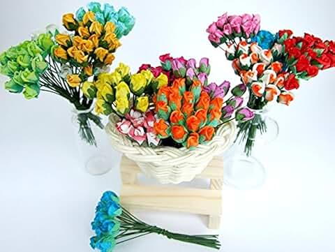 Assorted Tiny Rose Bud Paper Flowers for Crafts