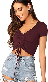 Women's Ruched V-Neck Crop Top