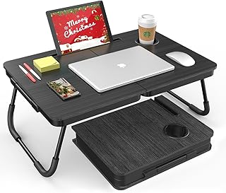 Portable foldable lap desk with cup and phone holders