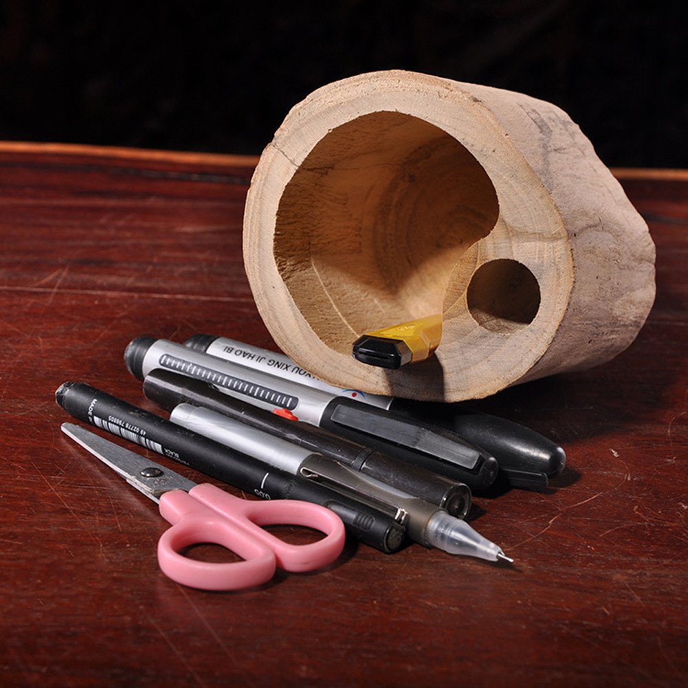Solid Wooden Stump Pen and Pencil Holder