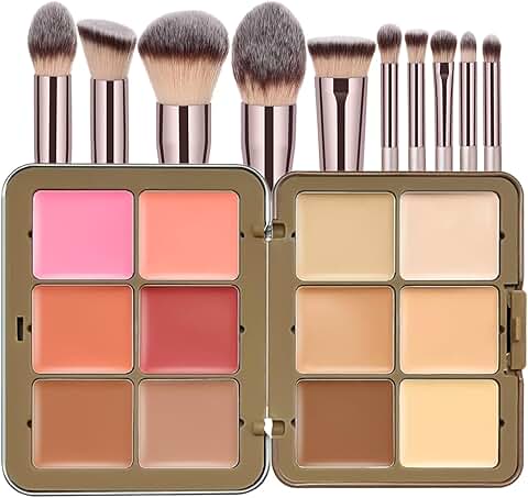 12-Color Blush and Concealer Palette with 10 Makeup Brushes