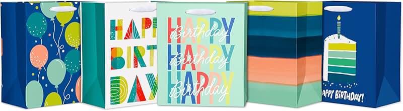 Small 6.5-inch Gift Bags for Birthdays and Celebrations (5 Pack)
