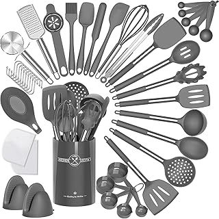 43-Piece Silicone Kitchen Utensil Set with Stainless Steel Handles