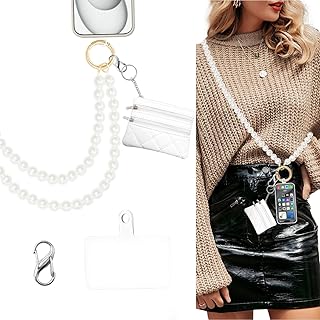 Beaded Phone Lanyard with Zippered Wallet in White