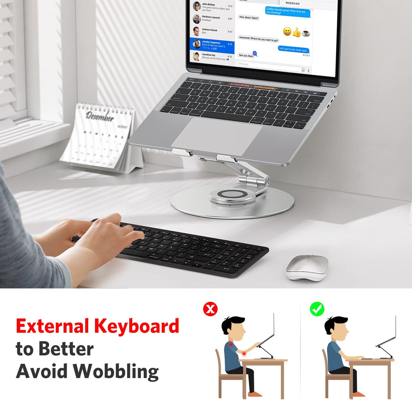 Adjustable Laptop Stand with 360 Rotating Base, Ergonomic Laptop Riser for Collaborative Work, Dual Rotary Shaft Fully Foldable for Easy Storage, Fits MacBook / All Laptops up to 16 inches