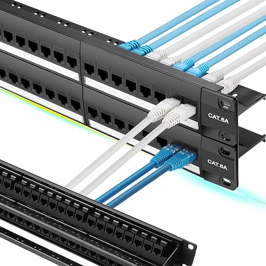 48-Port Cat6A Patch Panel with Pass-Thru Coupler