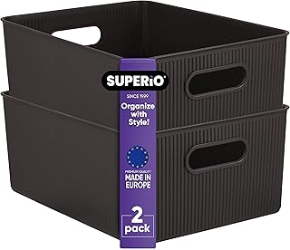 Large Brown Ribbed Plastic Storage Bins, 2 Pack